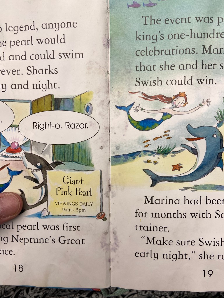 a children's book with mildewed pages